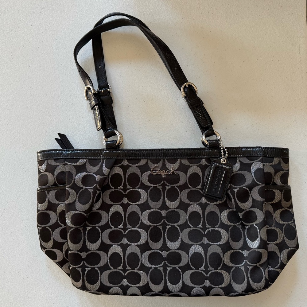 COACH Gallery Signature Lurex Zip Tote Bag
